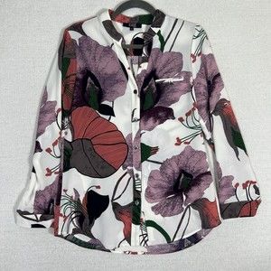 Lior Paris Floral Print Button Up Top Womens Small Roll Tab Sleeve